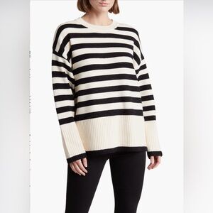 INDUSTRY REPUBLIC CLOTHING Stripe CrewneckSweater Medium IVORY/ BLACK